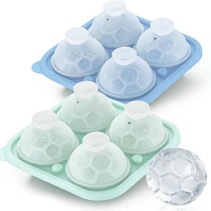 2 Pack Soccer Ice Cube Molds - Large 2.3" Silicone Soccer Ball Ice Mold for Game Day Parties (Mist Green/Lake Blue)