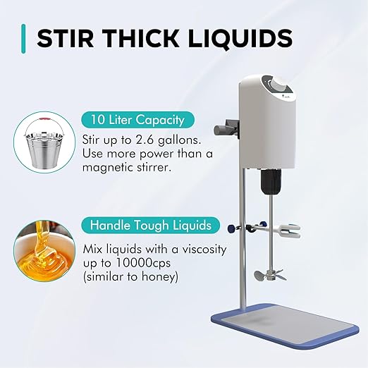 LAB FISH Laboratory Electric Overhead Stirrer Lab Digital Mixer | Stirring Rod and Stainless Steel Stand | Adjustable Speed 100-2000RPM,Powerful Heavy Duty 10L,10000 mPas