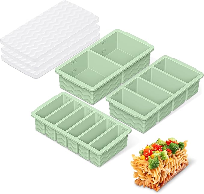 3-Pack Silicone Freezer Trays with Lid,2 Large 2-Cup(500ml)&4 Medium 1-Cup(125ml)&6 Small 1/2-Cup(75ml) Soup Freezer Container Molds,Ice Cube Tray For Meal Prep&Freezing Soup,Stews,Sauces