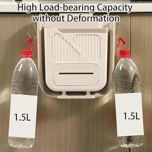 Hanging Trash Can for Kitchen Cabinet Door with 80 Garbage Bags, 2.7 Gallon Collapsible Trash Bin for Under Sink, Bathroom, Car, RV, Office (LargeCream)