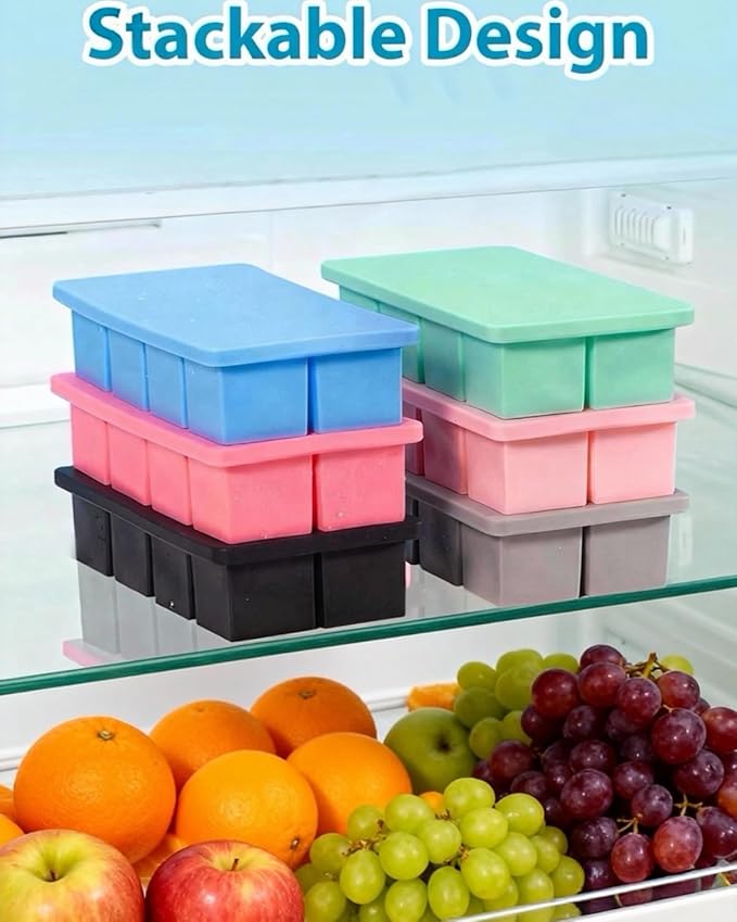 2-Pack Large Ice Cube Trays, Lxndaser 2 Inch Silicone Ice Cube Molds With Lid For Whisky, Leakproof Stackable Design Big Square Silicone Ice molds for Iced Coffee, Bourbon, Scotch,soup