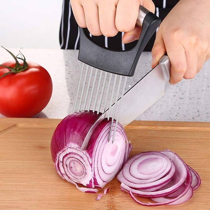 Hovico Stainless Steel Onion Holder Fruits Veg Meat Tomato Cutter Slicer Peeler Chopper,Stainless Steel Cutting Kitchen Gadget