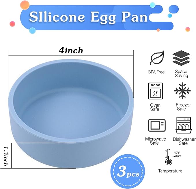 3Pcs ZHYEEDAA Air Fryer Egg Mold,Silicone Egg Molds, Individual Egg Bite Maker Reusable Egg Molds, Microwave Egg Cooker, BPA Free, Dishwasher Safe (Round-Blue)