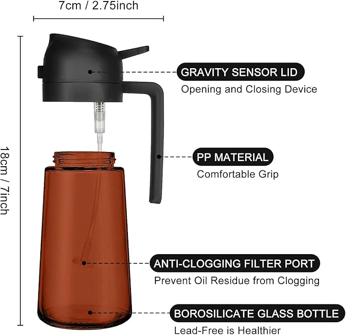 2 In 1 Oil Dispenser And Oil Sprayer, 16 Oz/470 Ml Oil Dispenser For Kitchen Spray, With Fine Mist Nozzle, Suitable For Cooking, Air Fryer, Salad, Grilling (black-2)