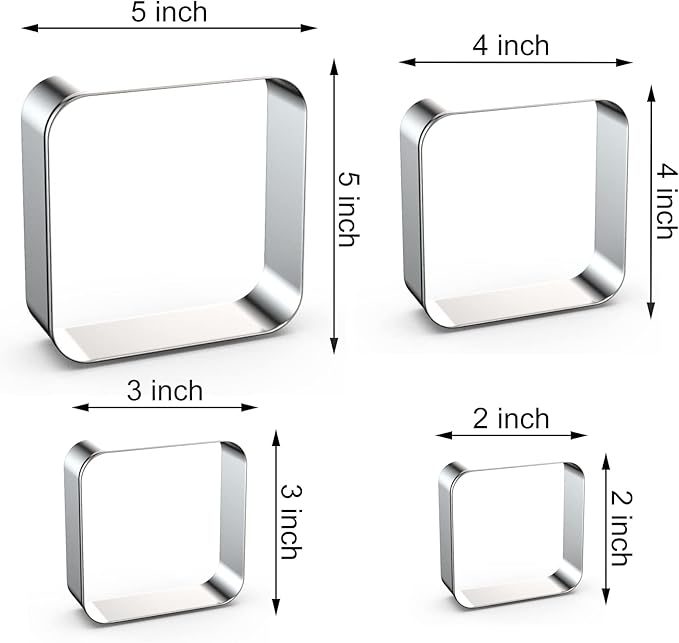 Rounded Square Cookie Cutter Set Large - 5 Inch, 4 Inch, 3 Inch, 2 Inch - Geometric Frame Plaque Cookie Cutters Shapes Molds - Stainless Steel