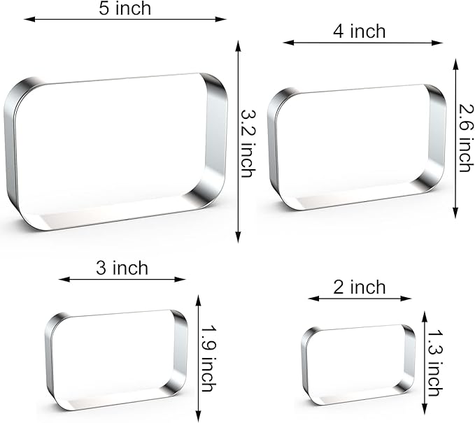 Rounded Rectangle Plaque Cookie Cutter Geometric Set for Baking - 5 Inch, 4 Inch, 3 Inch, 2 Inch - Geometric Frame Plaque Cookie Cutters Shapes Molds - Stainless Steel