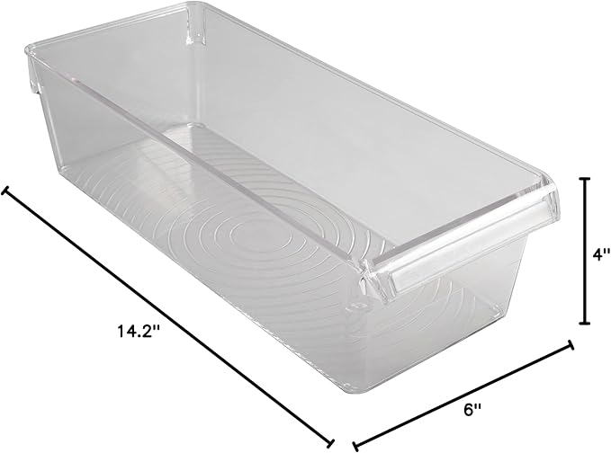 Kitchen Details 2 Pack Slim Refrigerator Storage Bin | Fridge & Freezer | Kitchen Organization | Stainless Steel Handle | Countertop | Cabinets | Pantry | Clear