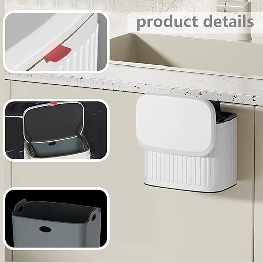 Hanging Trash Can with Lid, Stainless Steel Countertop Compost Bin with Removable Inner Bucket, Wall-Mounted Wastebasket for Cabinet, Under Sink, Bathroom, Office, Kitchen, 1.05 Gal/4L (White)
