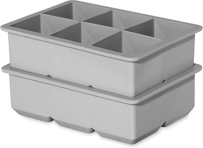 OGGI Ice Cube Tray, Pack of 2 Ice Cube Trays, Large Ice Cube Maker, Flexible 6 Cavity Silicone Ice Cube Trays for Freezer, Slow Melting Big Ice Cubes for Whiskey, Cocktails & Juices, BPA Free - Gray