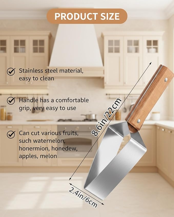 2026 Stainless Steel Watermelon Slicer, Watermelon Cutter Slicer Tool with Wooden Handle, Triangle Fruit Melon Knife Kitchen Gadgets for for A Wide Variety, Cantaloupe, Honeydew, Apples(1pc#)