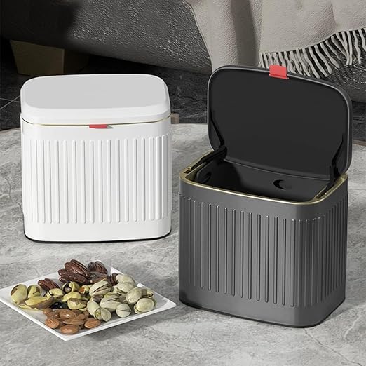 Hanging Trash Can with Lid, Stainless Steel Countertop Compost Bin with Removable Inner Bucket, Wall-Mounted Wastebasket for Cabinet, Under Sink, Bathroom, Office, Kitchen, 1.05 Gal/4L (White)