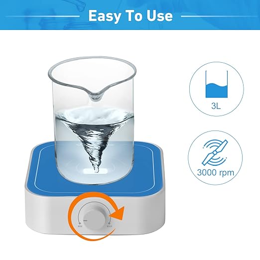 3000rpm Magnetic Stirrer Mixer with Stir Bar, Brushless DC Motor Max 3000ml Magnetic Stir Plate Mixer Blue-White（No Hot)