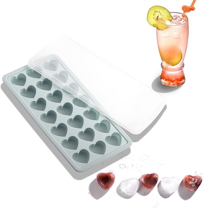 Heart Shape Ice Cube Tray, 21 Holes Silicone Ice Cube Mold with Removable Lid Flexible for Whiskey Cocktail Chocolate (Gray)