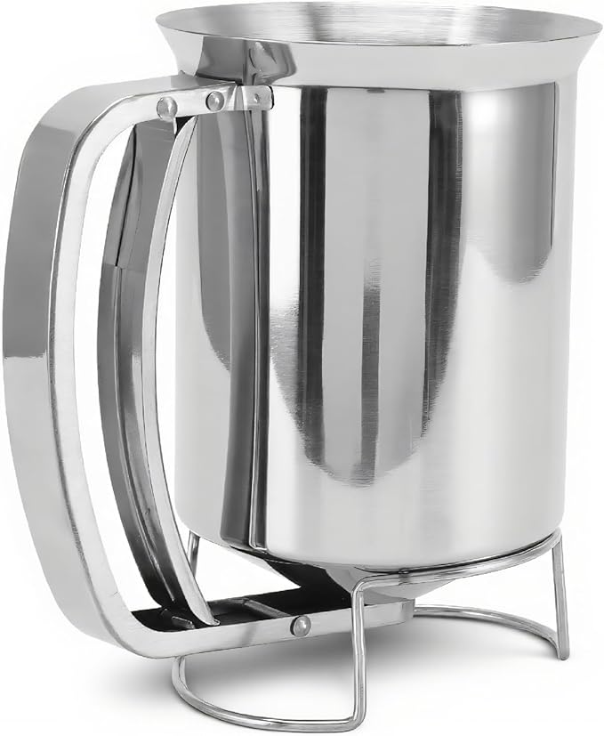 1000ml Stainless Steel Pancake Batter Dispenser, Handheld Stainless Steel Pancake Pourer for Baking Cupcakes Muffins Cooking Crepes, Waffles, Easyflow Spout