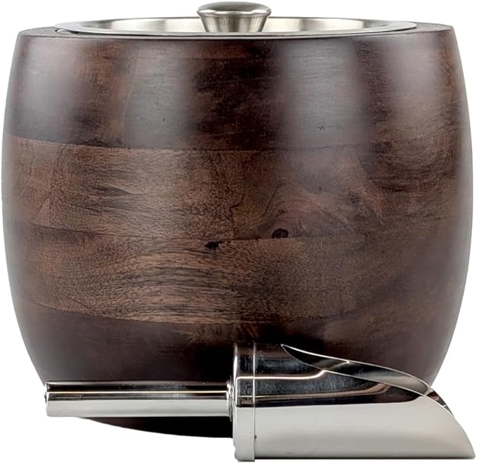 Iceberg 2.3 Quart Ice Bucket with Lid & Scoop – Mango Wood Ice Bucket with Stainless Steel Liner, Airtight Sealed Lid, Premium Barware for Cocktails & Entertaining