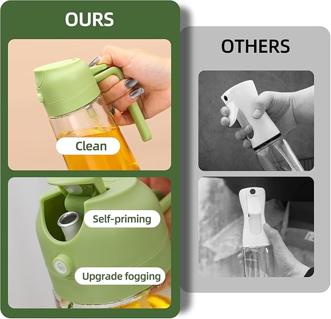 Aovdy 16oz/470ml Glass Olive Oil Sprayer for Cooking - 2 in 1 Olive Oil Dispenser Bottle Spray and Pour for Kitchen Gadgets Cooking Air Fryer Salad BBQ (Green)