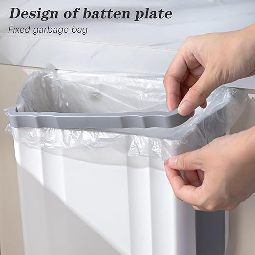 Soddeph Collapsible Hanging Trash Can for Kitchen Cabinet Door, 9L Plastic Foldable Waste Bin, 2.4 Gallon Small Wall Mounted Garbage Bin for Kitchen, Bathroom, Bedroom Countertop (Gray)