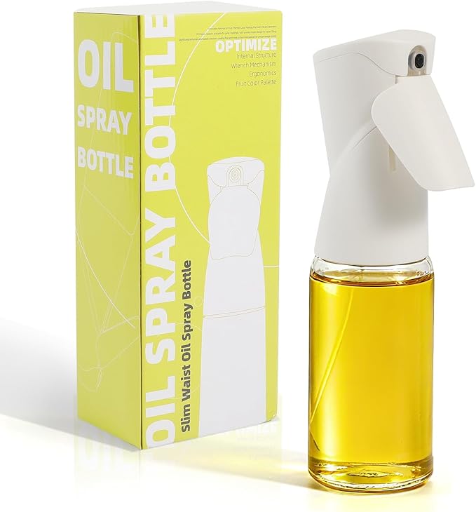 Oil Sprayer for Cooking, Upgraded 7.4oz Olive Oil Sprayer Mister, Large Olive Oil Spray Bottle for Air Fryer, Salads, BBQ & Kitchen, Professional Oil Sprayer with Even Mist（White）