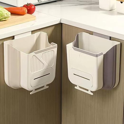 Foldable Hanging Trash Can for Kitchen Cabinet Door, Collapsible Trash Bin with Hook, Small Space Saving Kitchen Trash Can for Rv Bathroom Bedroom (Mix, 7L)