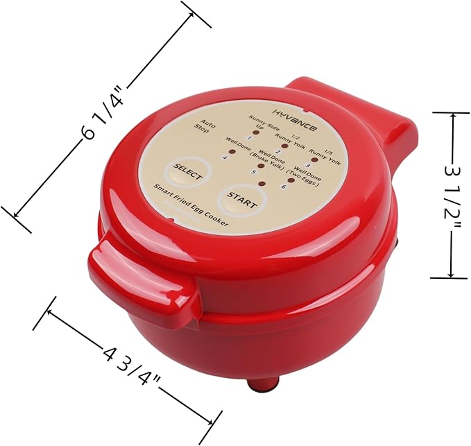 Hyvance Smart Fried Egg Cooker, Automatic Fried Egg Maker for 6 Features like Sunny Side Up, Over Easy, Fully Cooked & More. Auto Power Off, Alarm, Round Shape, Non Stick Coating (Red)