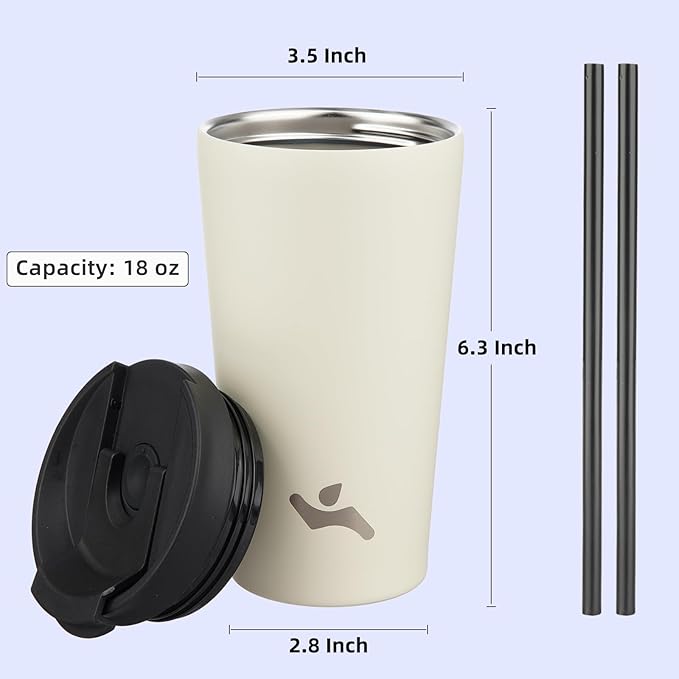 Konokyo 18 OZ Insulated Tumbler with Lid and 2 Straws Stainless Steel Water Bottle Vacuum Travel Mug Coffee Cup,ArmyGreen