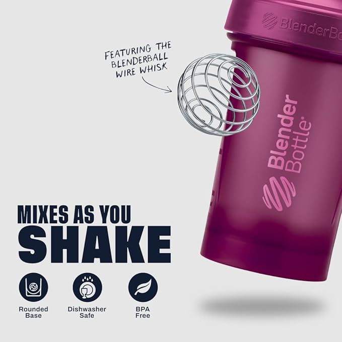 BlenderBottle Classic V2 Shaker Bottle Perfect for Protein Shakes and Pre Workout, 20-Ounce, Plum