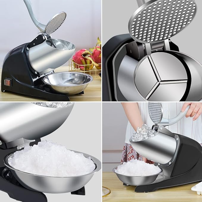 Snow Cone Machine 380W Shaved Ice Machine 3 Blades Ice Shaver, 280lbs/hr Electric Ice Crusher, Prevent Splash, for Home and Commercial Use with Ice Pick
