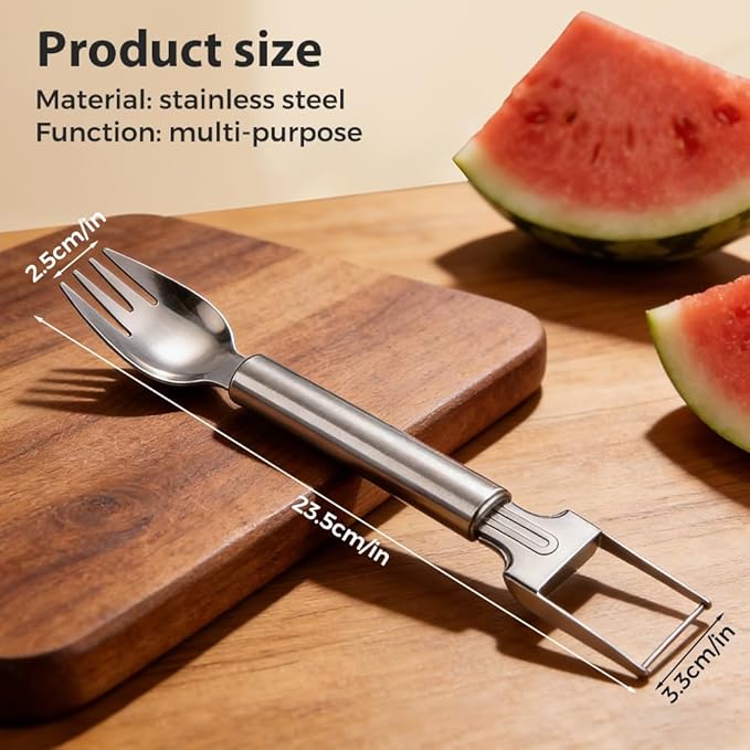 2-in-1 Stainless Steel Fruit Cutter, Upgraded Watermelon Slicer Tool, Portable Fruit Forks for Home, Kitchen and Camping (3 Pcs)