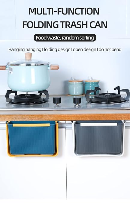 Hanging Kitchen Trash Can, Kitchen Trash Can Foldable, 3L Collapsible Hanging Small Garbage for Cabinet/Car/Bedroom/Bathroom(Blue)