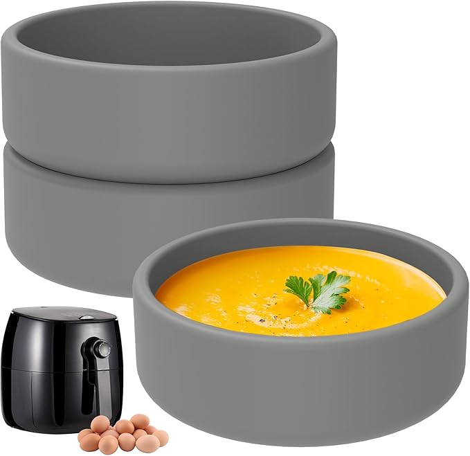3Pcs Silicone Air Fryer Egg Mold,3 Pcs Reusable Nonstick Egg Bites Pan-Alternative to Microwave Egg Cooker/Sous Vide Egg Bite Maker,BPA Free,Dishwasher Safe,Air Fryer Accessories(Grey,3pcs)