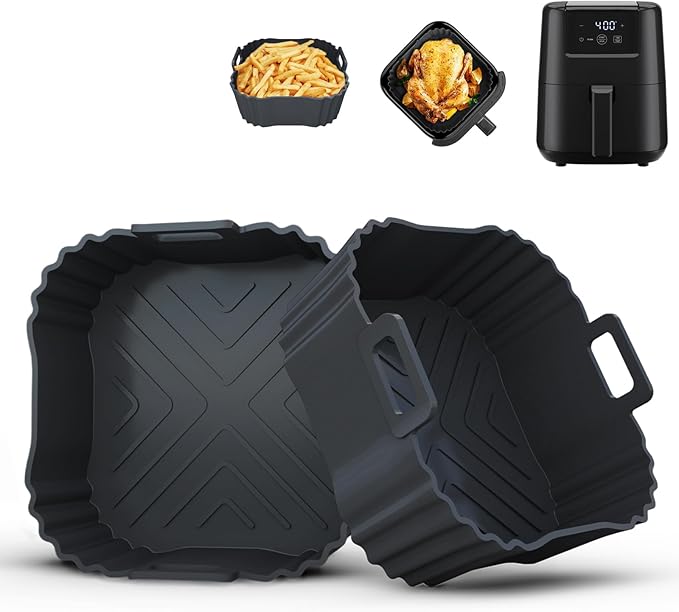 2 Pack Silicone Air Fryer Liners for CHEFMAN 2 Qt, Square Reusable Non-Stick Liners for COSORI 2.1 Quart, Instant Pot Vortex 2QT Mini Air Fryer, Easy Clean & Dishwasher Safe