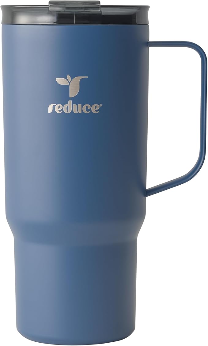 REDUCE 24 oz Hot1 Vacuum Insulated Mug for Hot Tea, Coffee and Other Hot Drinks - With Flo-Motion Lid and Handle, Single-Serve and Cupholder Friendly, Keeps Drinks Hot for up to 8 Hrs, Mineral Blue