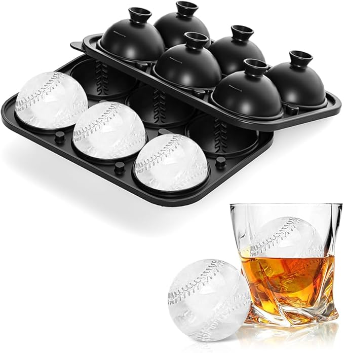 Baseball Ice Cube Molds 2.2 Inch Large Baseball Silicone Ice Cube Molds Fun Shapes Craft Sphere Ice Molds Novelty Christmas Gifts for Men Women Cocktails, Bourbon, Brandy, Whiskeyy