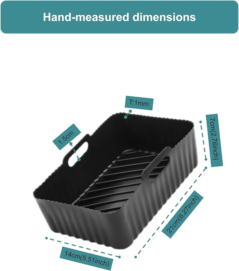 Szyeequoo Silicone Air Fryer Liners 2 Pack for Ninja Dual Zone, 1 Perforated and 1 Solid, Rectangle Reusable Liners for DZ201 DZ401 DZ550 DZ302, COSORI 9QT Instant Chefman Dual Basket Air Fryers