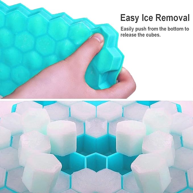 Azyh Ice Cube Trays with Lid, 2 Pack Silicone Ice Cube Trays with Lid-37 Grid, Easy-Release 74 PCS Small Ice Cubes for Iced Coffee Cocktail Whisky Chocolate Soup Food,BPA Free,Durable,Dishwasher Safe