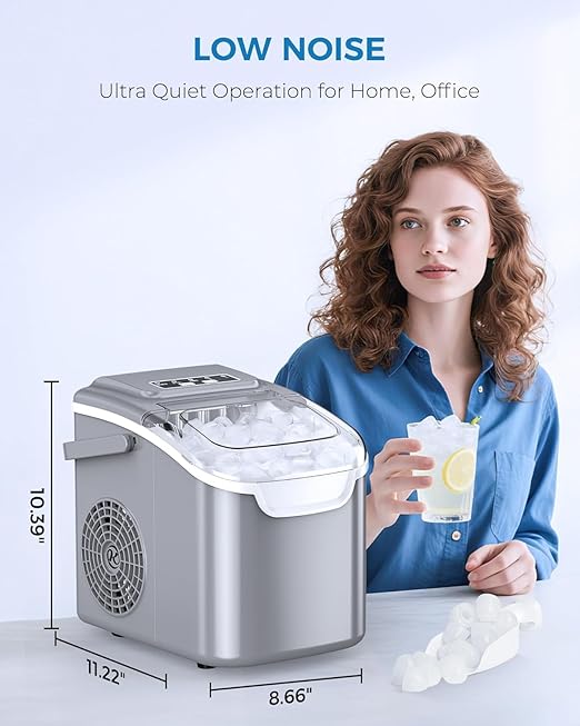 Antarctic Star Countertop Ice Maker Portable Ice Machine with Handle,Self-Cleaning Ice Makers, 26Lbs/24H, 8 Ice Cubes Ready in 6 Mins for Home Kitchen Bar Party (Grey)