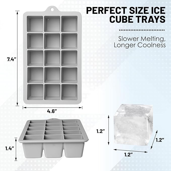 Silicone Ice Cube Trays 3Packs, Easy Release Ice Cube Molds with Lid, Freezer Stackable Ice Maker for Whiskey, Baby Food, BPA Free (Grey)