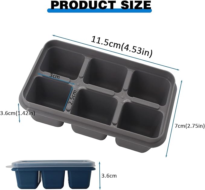 Ice Cube Trays 2 Pack - Mini Size Silicone Ice Cube Molds with Removable Lids Reusable and BPA Free for Whiskey, Cocktail, Stackable Flexible Safe Ice Cubes