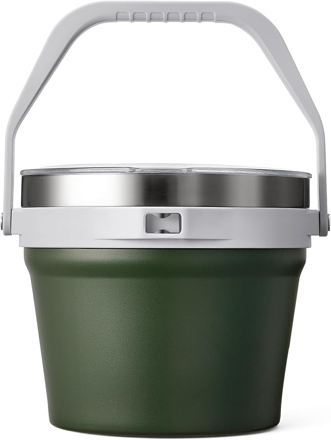 COKTIK 7L Vacuum Insulated Ice Bucket with Lid，Large capacity Stainless Steel Beverage Bucket for Cocktail, Champagne, Wine, Beer，Large Parties（Army Green）