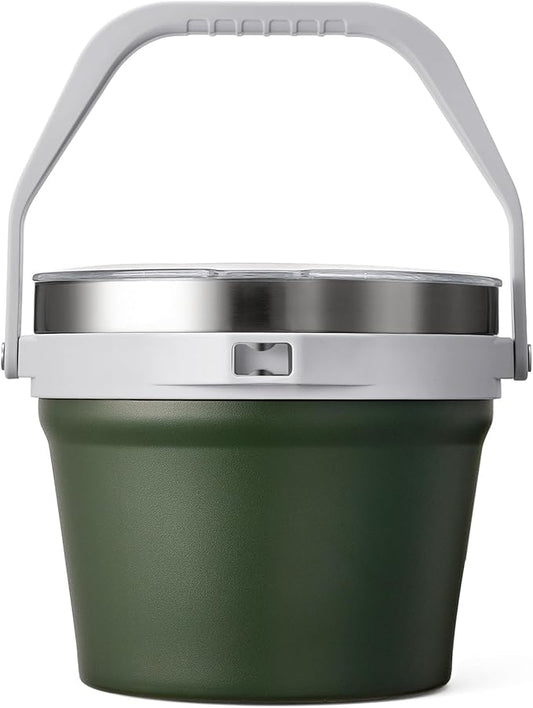 COKTIK 7L Vacuum Insulated Ice Bucket with Lid，Large capacity Stainless Steel Beverage Bucket for Cocktail, Champagne, Wine, Beer，Large Parties（Army Green）