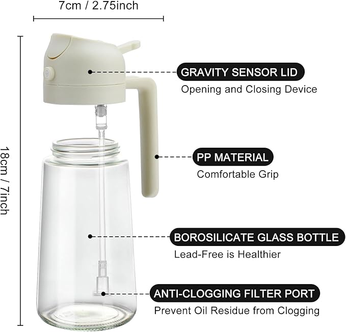 2 In 1 Oil Dispenser And Oil Sprayer, 16 Oz/470 Ml Oil Dispenser For Kitchen Spray, With Fine Mist Nozzle, Suitable For Cooking, Air Fryer, Salad, Grilling (white)
