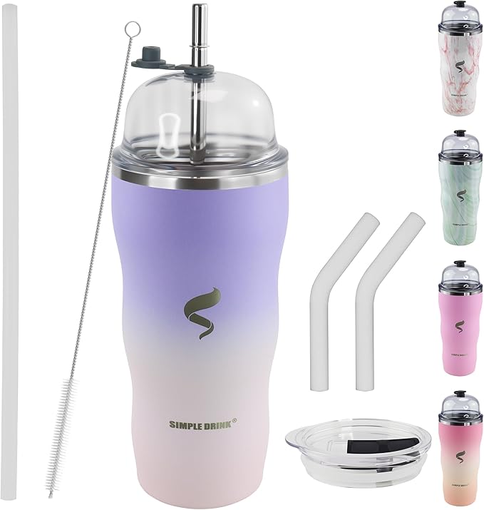 20Oz Insulated Tumbler With Straw And Lid,Stainless Steel Coffee Cup, Double Wall Vacuum Travel Mug,Spill proof Iced Coffee Tumbler, Mom tumbler, White Pouple Tumbler