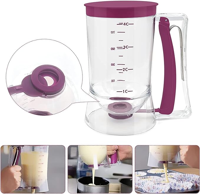 Pancake Cupcake Batter Dispenser, Bakeware Maker with Measuring Label, Perfect Baking Tool for Cupcakes, Waffles, Muffin Mix, Cake or Any Baked Goods