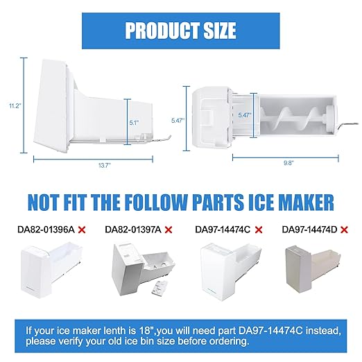 Upgraded DA97-14504C Ice Bucket Replacement for Samsung Refrigerator Ice Maker Tray Part DA97-14504A Ice Container Assembly RF22KREDBSR, RF23HCEDBBC,RF23J9011SR, RF24FSEDBSR Fridge Assy Tray Ice Bin