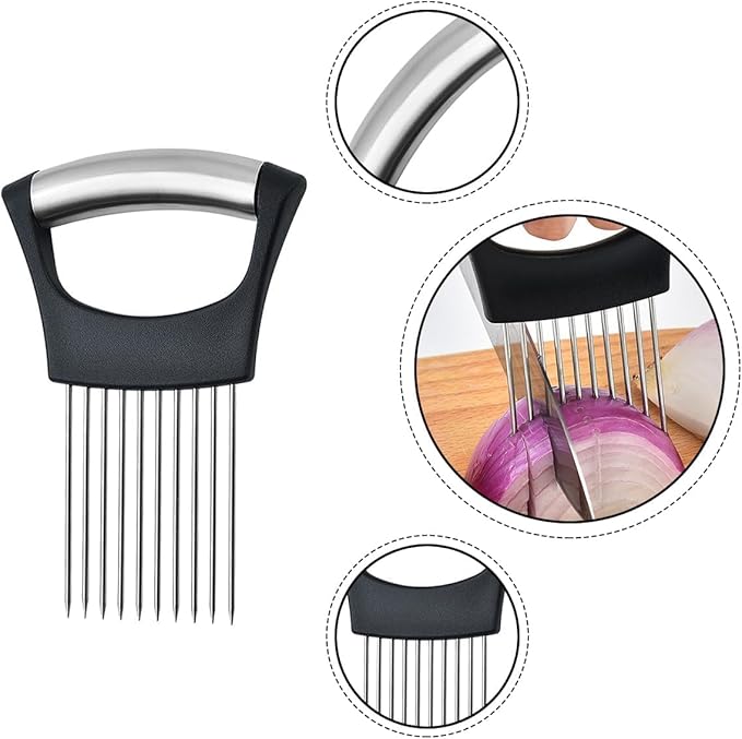 Tabanzhe Stainless Steel Onion Slicer Set Fruit and Vegetable Slicing Tool Meat Looser Food Slicing and Kitchen Gadgets Multi-Functional Kitchen Cutter Tool, Silver