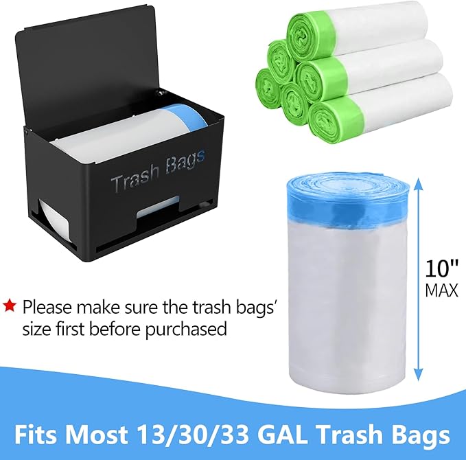 STWWO Large Trash Bag Holder Dispenser, Metal Garbage Bag Dispenser Roll Holder, Kitchen Trash Storage Organizer for Under Sink, Wall Mounted or Freestanding, Black