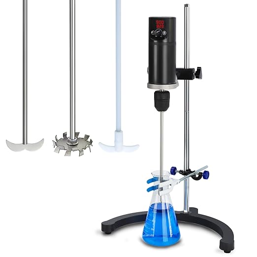 Electric Overhead Stirrer Max.40L 160W 100-2000RPM 10000mPa.s LCD Digital Lab Mixer Time and Speed Adjustable Equipped with Three Different Types of Mixing rods for Various uses