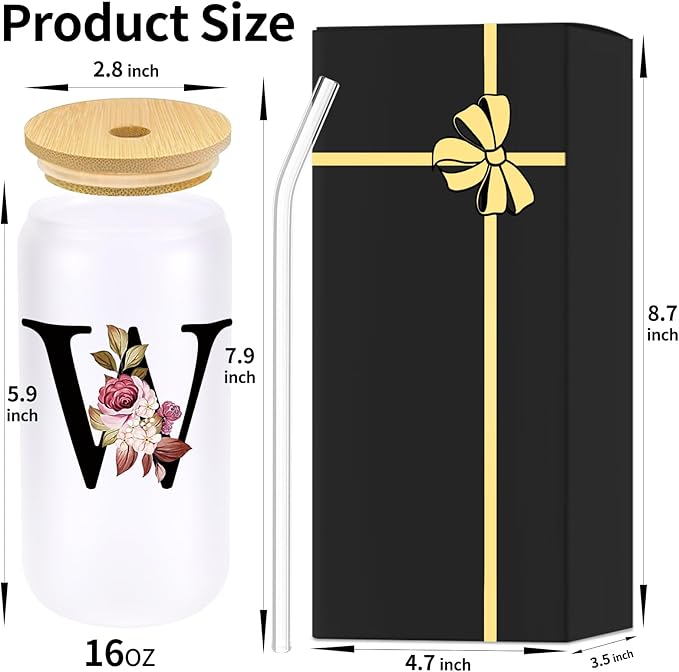 Wulcea Monogrammed Glass Drinking Cup With Lid Straw Women Men Teacher Christmas Music Dance Science Daycare Special Education Need English History Sunday School Spanish Autism Reading Gym Gifts,W