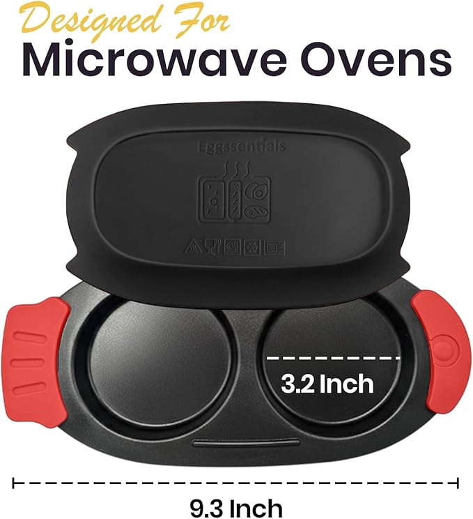 Eggssentials - Microwave Egg Cooker for 2 Eggs, Non-Stick Egg Maker with Silicone Lid, Easy Egg Cooker and Omelette Maker for Quick Breakfast, Durable and Easy to Clean Design, Black Color