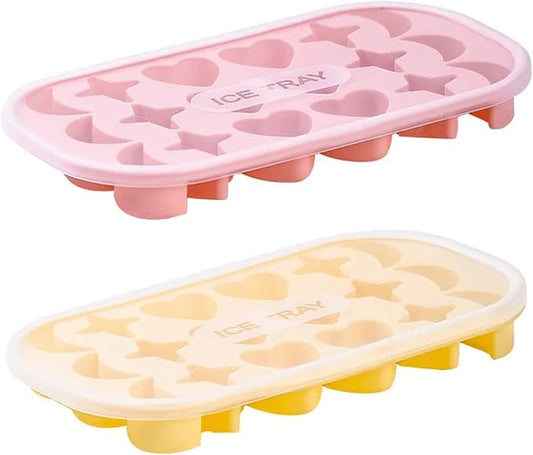2 Pcs Silicone Ice Cube Tray Mold, Moon Stars and Heart Ice Cube Tray Silicone Molds Silicone Ice Cube Tray with Lid for Ice Cubes, Gelatine, Chocolate, Baking and Candy